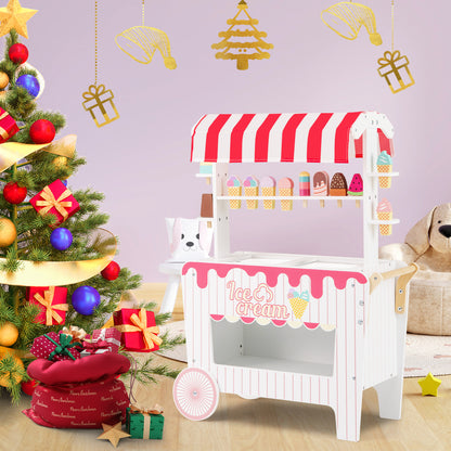 Kids Ice Cream Cart Playset with Display Rack and Accessories, Red Play Kitchen Sets at Gallery Canada