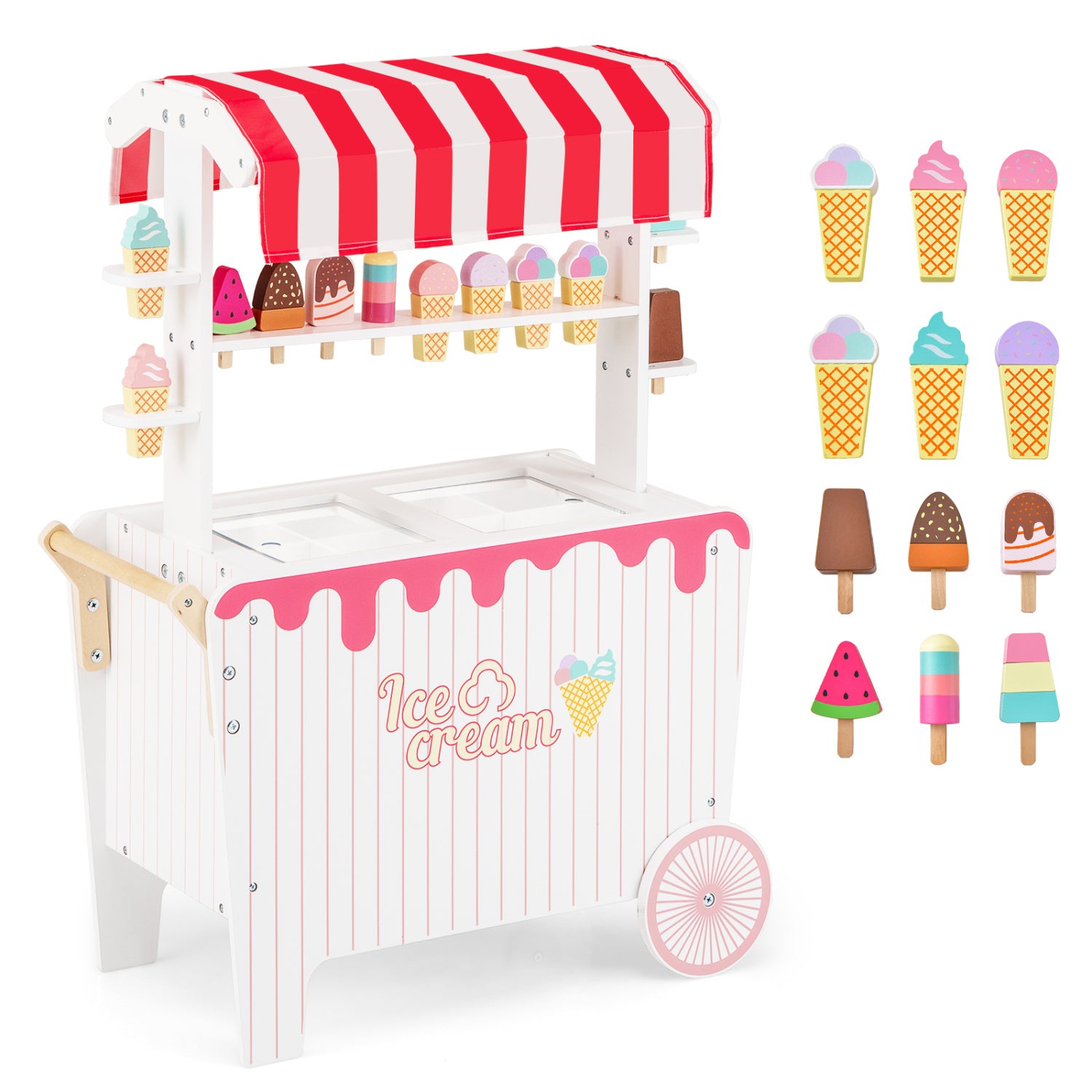 Kids Ice Cream Cart Playset with Display Rack and Accessories, Red Play Kitchen Sets at Gallery Canada