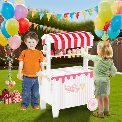Kids Ice Cream Cart Playset with Display Rack and Accessories, Red Play Kitchen Sets at Gallery Canada