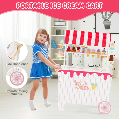 Kids Ice Cream Cart Playset with Display Rack and Accessories, Red Play Kitchen Sets at Gallery Canada