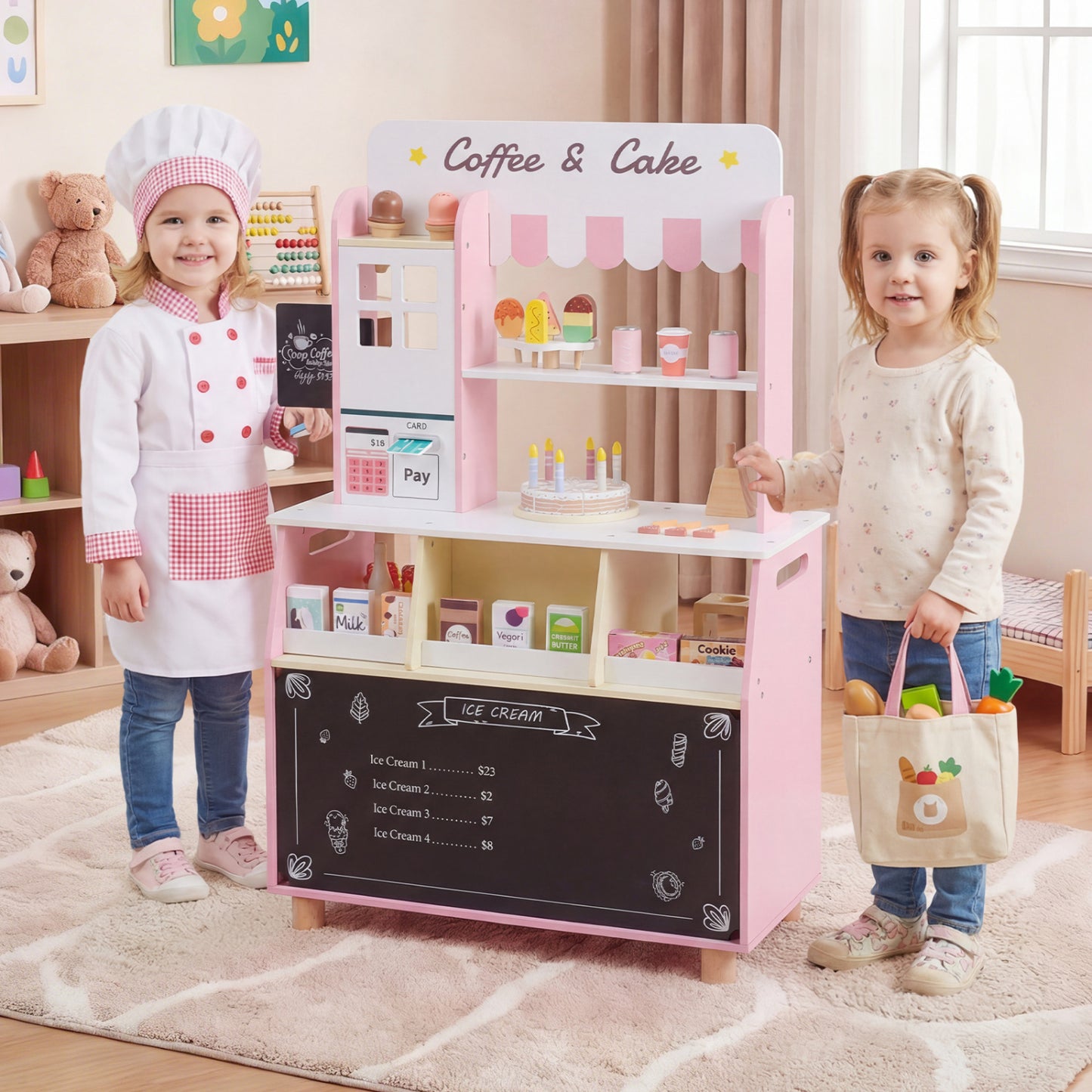 Kids Ice Cream Shop with 27 Accessories and Ice Cream Machine for Ages 3+, Pink Play Kitchen Sets at Gallery Canada