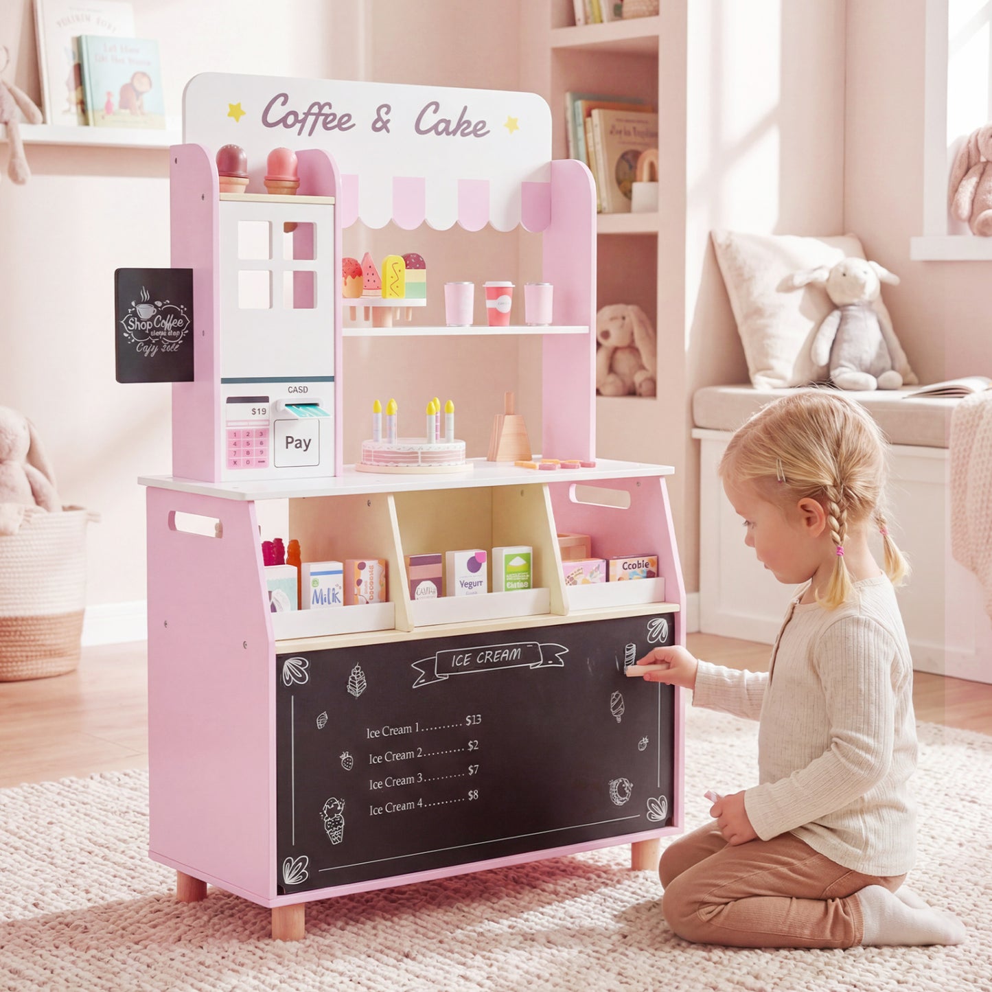 Kids Ice Cream Shop with 27 Accessories and Ice Cream Machine for Ages 3+, Pink Play Kitchen Sets at Gallery Canada