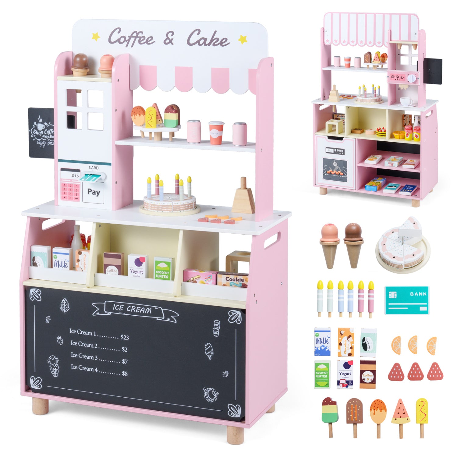 Kids Ice Cream Shop with 27 Accessories and Ice Cream Machine for Ages 3+, Pink Play Kitchen Sets at Gallery Canada