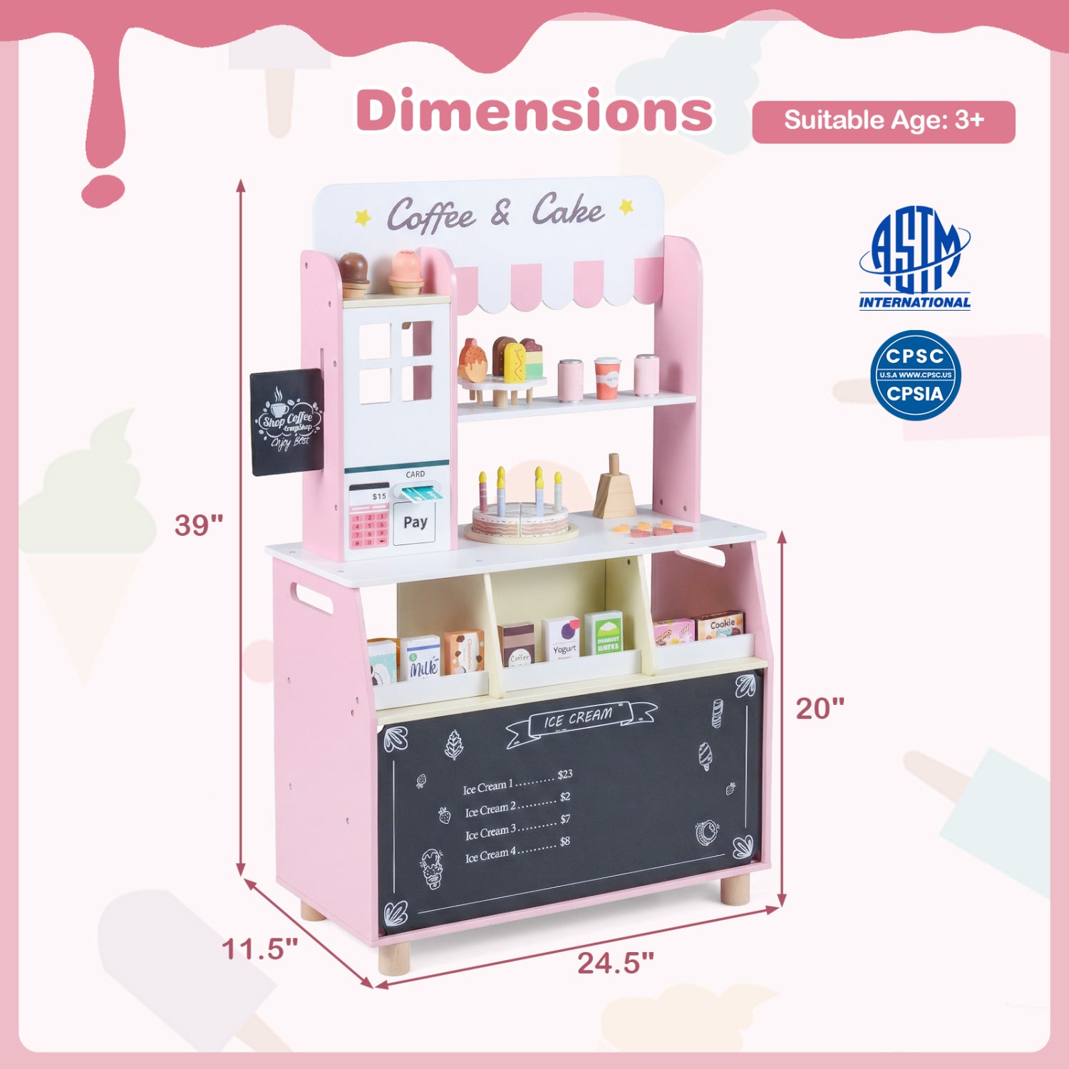 Kids Ice Cream Shop with 27 Accessories and Ice Cream Machine for Ages 3+, Pink Play Kitchen Sets at Gallery Canada