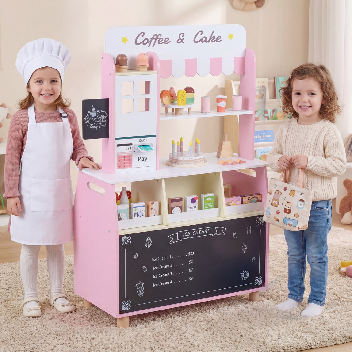 Kids Ice Cream Shop with 27 Accessories and Ice Cream Machine for Ages 3+, Pink Play Kitchen Sets at Gallery Canada