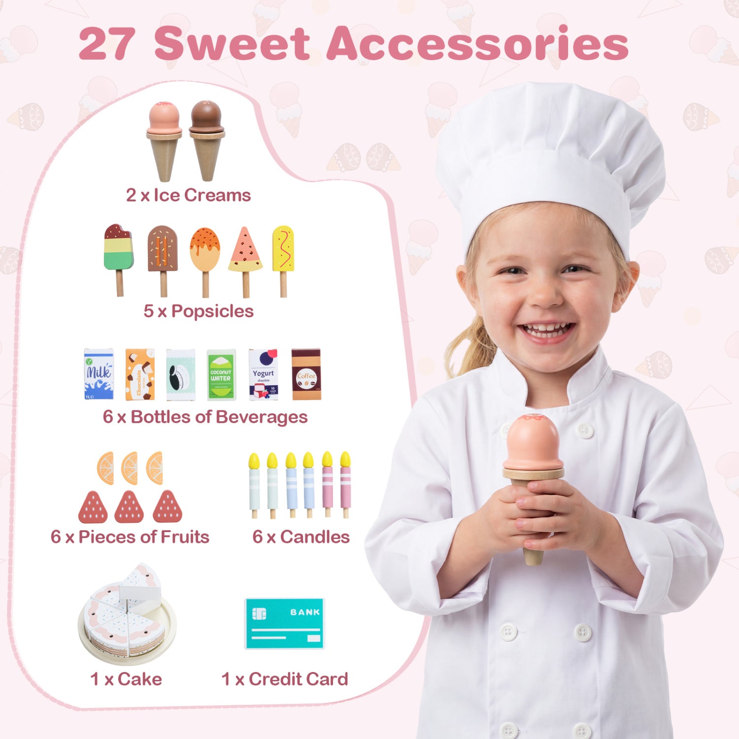 Kids Ice Cream Shop with 27 Accessories and Ice Cream Machine for Ages 3+, Pink Play Kitchen Sets at Gallery Canada