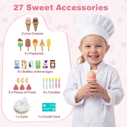 Kids Ice Cream Shop with 27 Accessories and Ice Cream Machine for Ages 3+, Pink Play Kitchen Sets at Gallery Canada