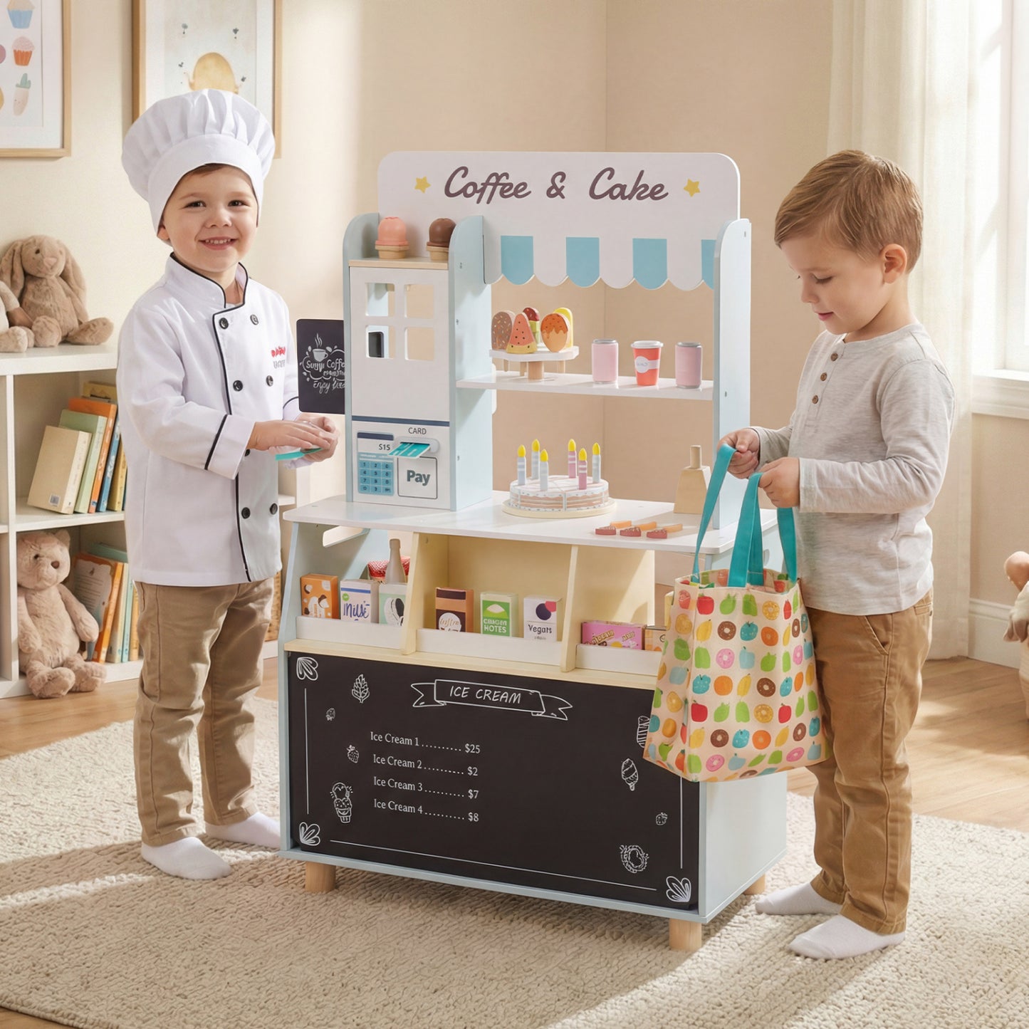 Kids Ice Cream Shop with 27 Accessories and Ice Cream Machine for Ages 3+, Blue Play Kitchen Sets at Gallery Canada