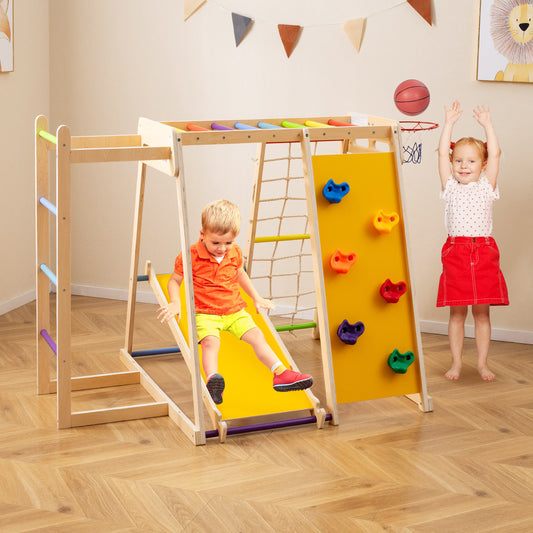 Kids Indoor Playground 6-in-1 Jungle Gym for 3-14 Years Olds-Rainbow, Multicolor Climbers & Slides Multicolor at Gallery Canada