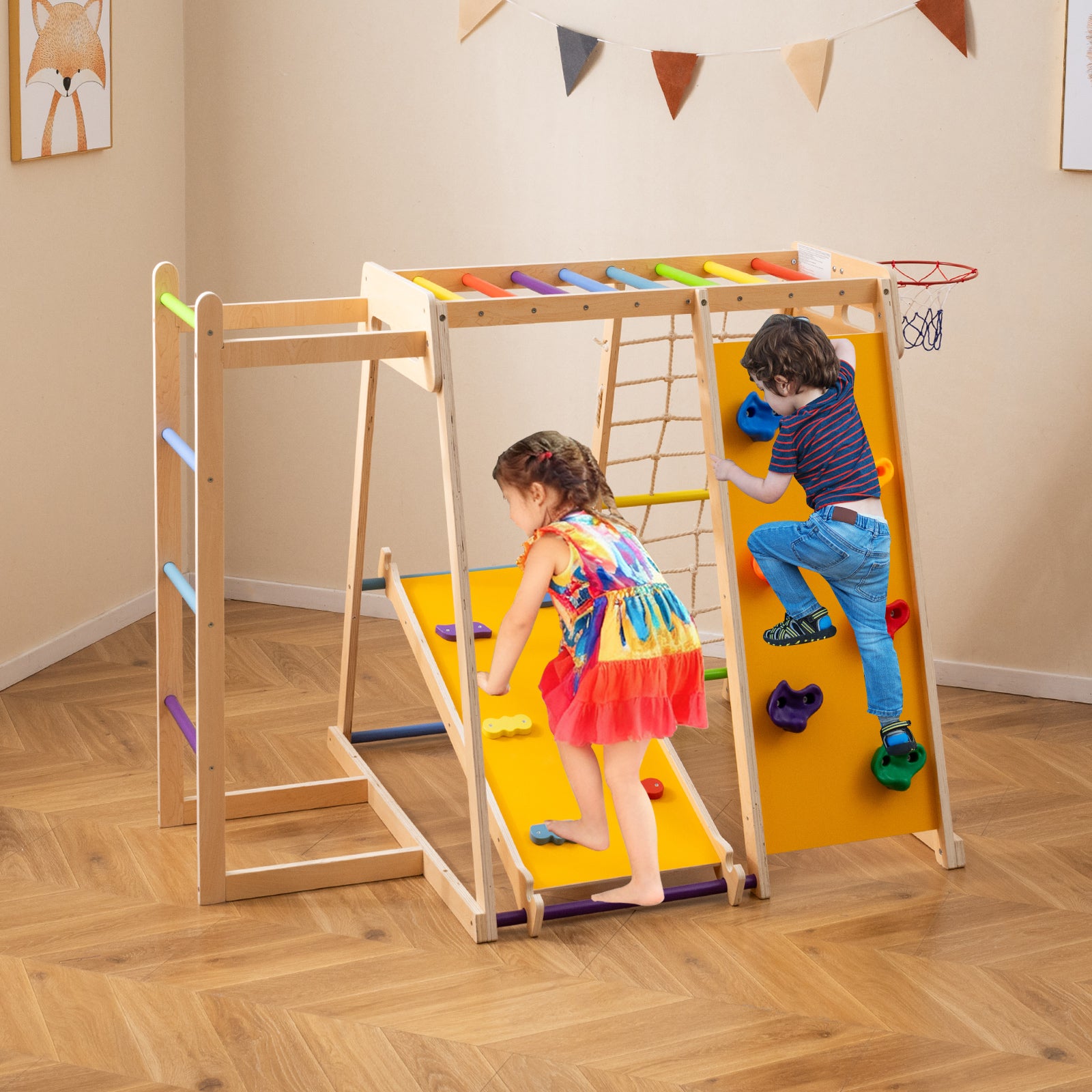 Kids Indoor Playground 6-in-1 Jungle Gym for 3-14 Years Olds-Rainbow, Multicolor Climbers & Slides at Gallery Canada