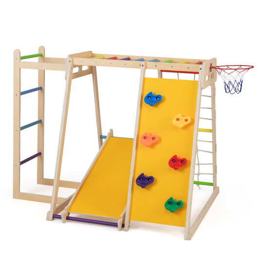 Kids Indoor Playground 6-in-1 Jungle Gym for 3-14 Years Olds-Rainbow, Multicolor Climbers & Slides Multicolor at Gallery Canada