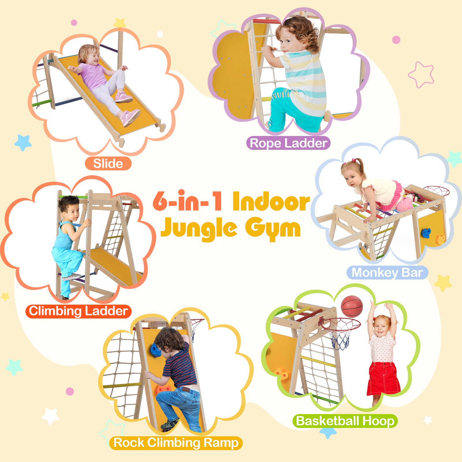 Kids Indoor Playground 6-in-1 Jungle Gym for 3-14 Years Olds-Rainbow, Multicolor Climbers & Slides at Gallery Canada