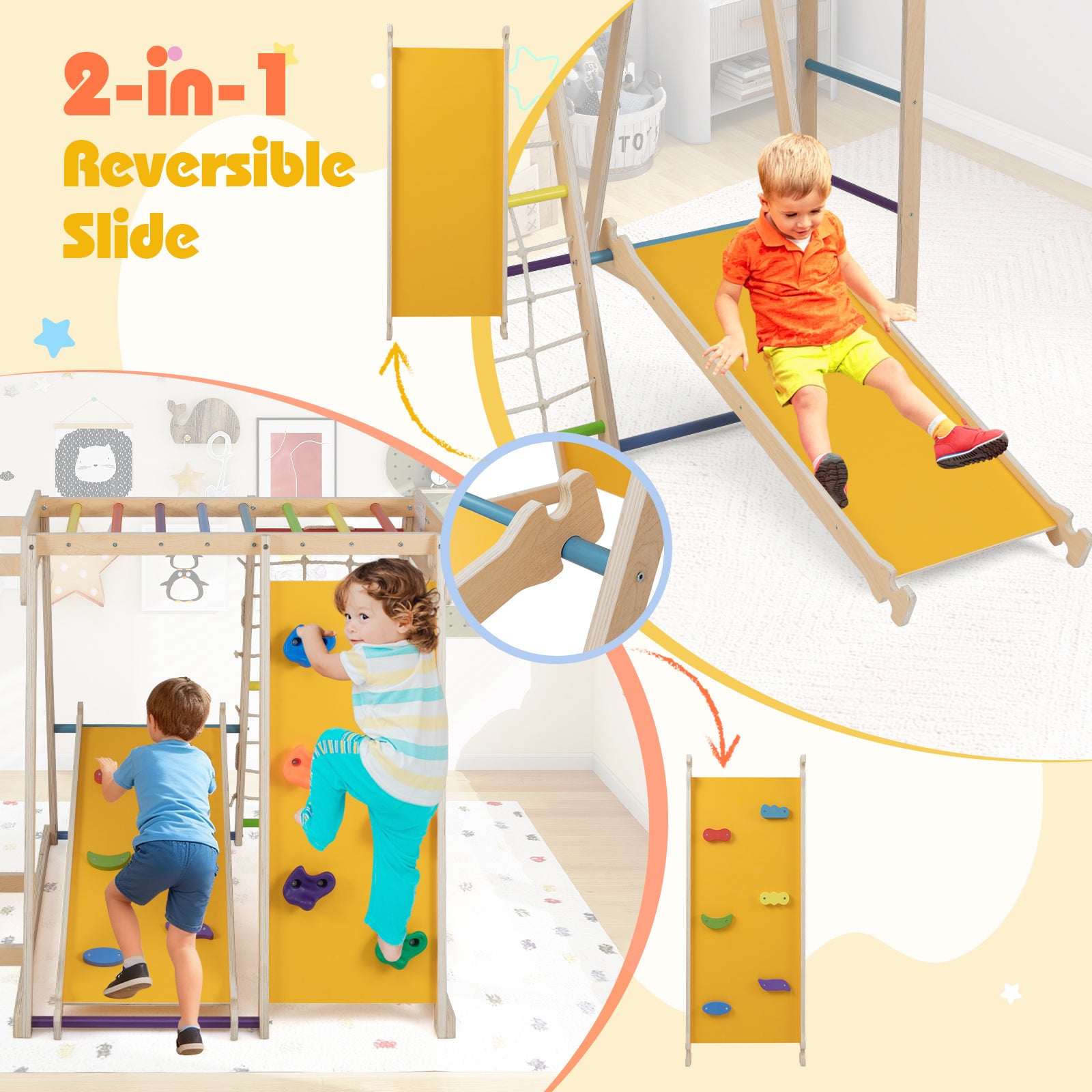 Kids Indoor Playground 6-in-1 Jungle Gym for 3-14 Years Olds-Rainbow, Multicolor Climbers & Slides at Gallery Canada