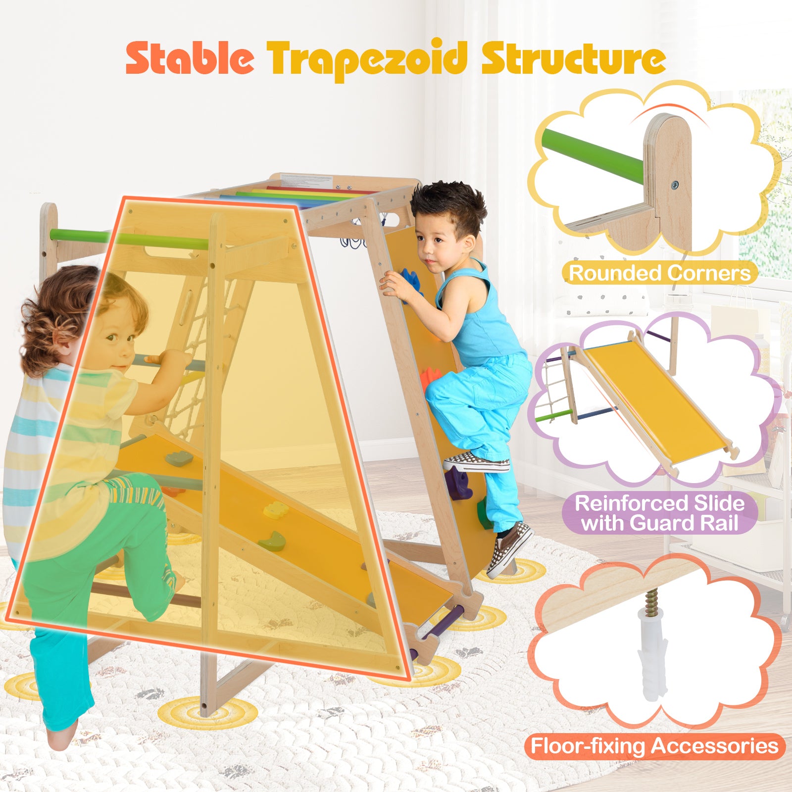 Kids Indoor Playground 6-in-1 Jungle Gym for 3-14 Years Olds-Rainbow, Multicolor Climbers & Slides at Gallery Canada