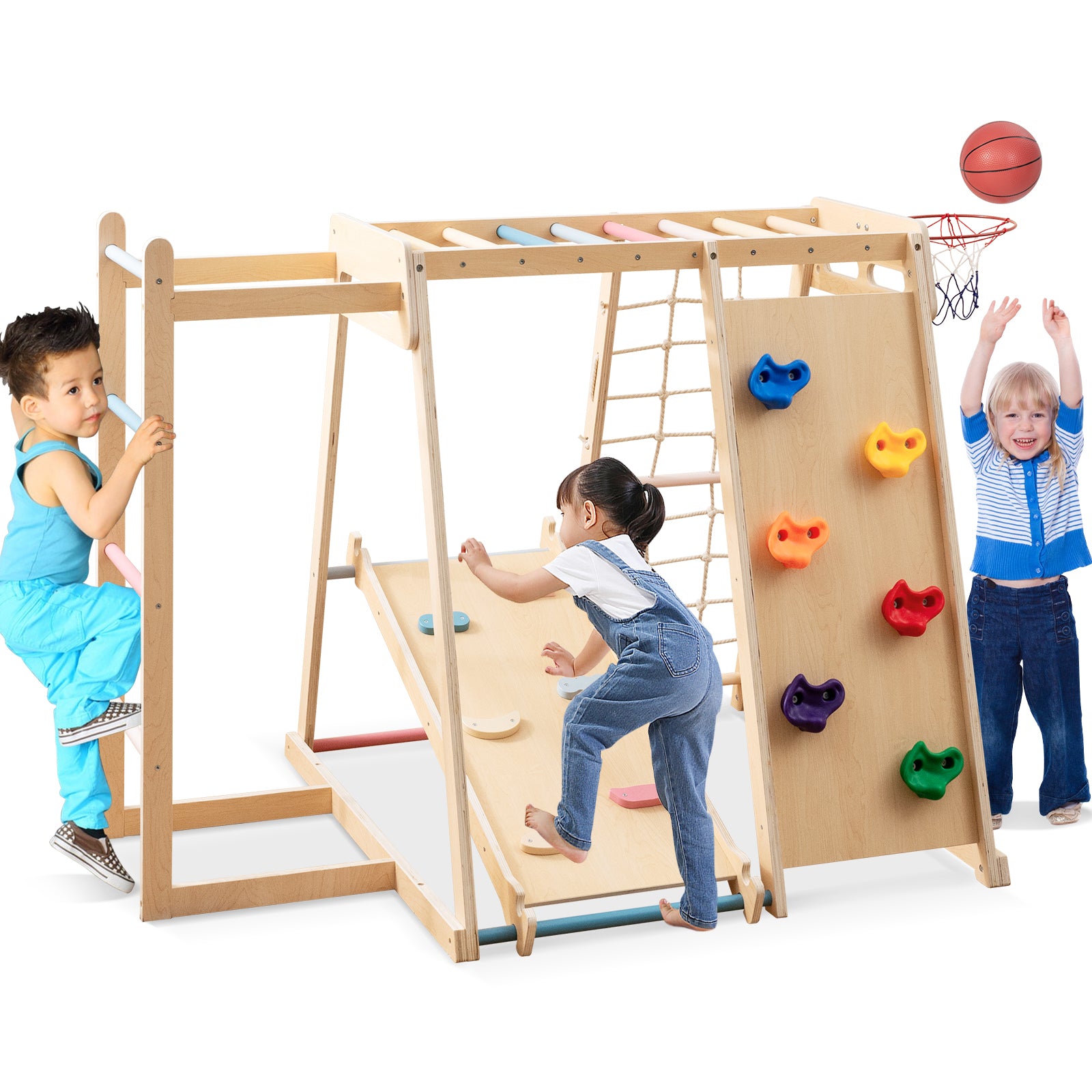 Kids Indoor Playground 6-in-1 Jungle Gym for 3-14 Years Olds, Macaron Climbers & Slides at Gallery Canada