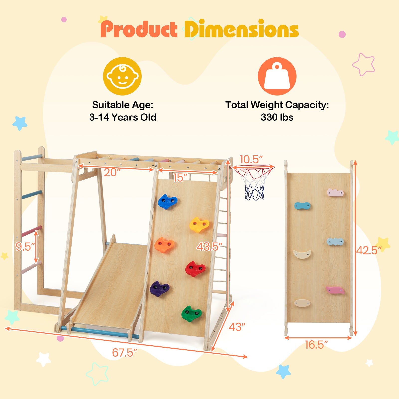 Kids Indoor Playground 6-in-1 Jungle Gym for 3-14 Years Olds, Macaron Climbers & Slides at Gallery Canada