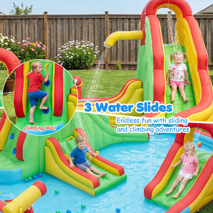 Parc aquatique gonflable pour enfants, 3 toboggans, pataugeoire