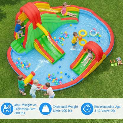 Parc aquatique gonflable pour enfants, 3 toboggans, pataugeoire
