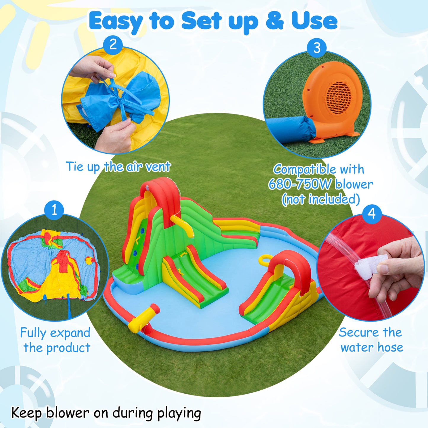 Parc aquatique gonflable pour enfants, 3 toboggans, pataugeoire