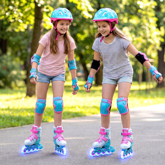 Kids Inline Skates, Light Up Wheels, Ages 9-14, Pink Blue Toy Sports Pink & Blue at Gallery Canada