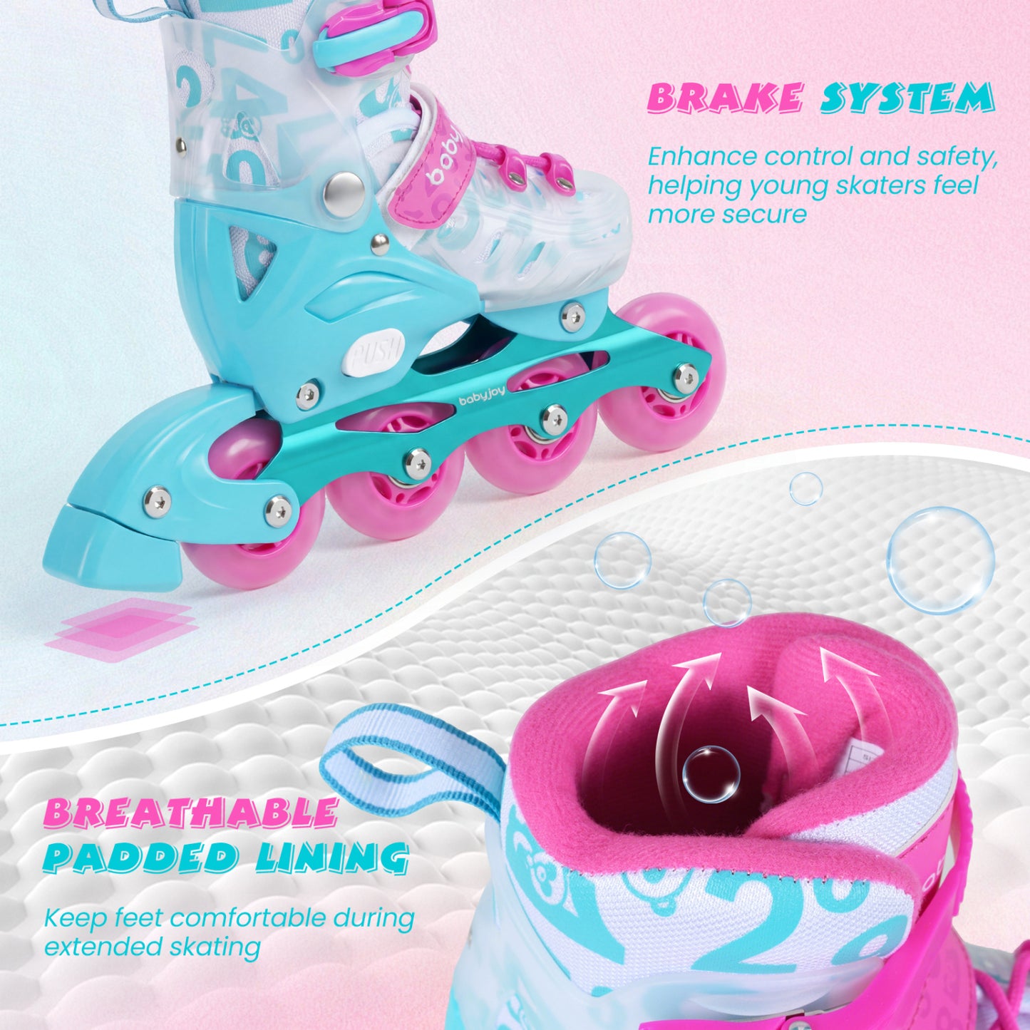 Kids Inline Skates, Light Up Wheels, Ages 9-14, Pink Blue Toy Sports at Gallery Canada