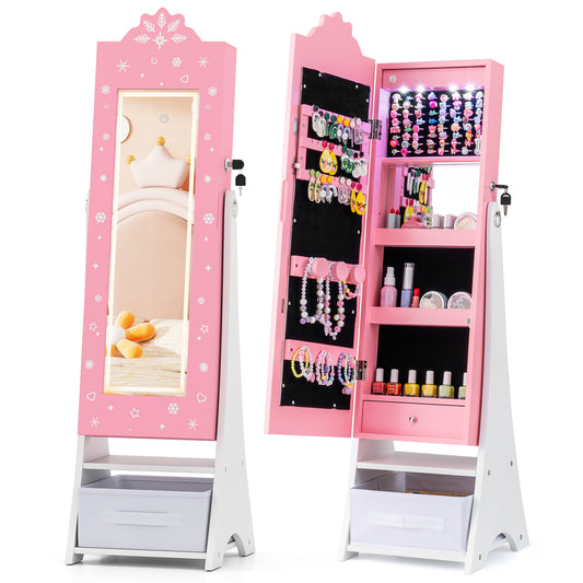 Kids Jewelry Armoire With Lighted Mirror, Pink Kids Vanities Pink at Gallery Canada