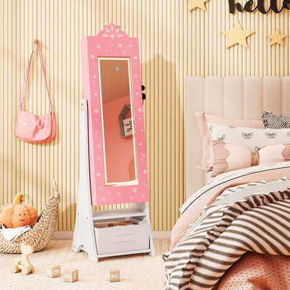 Kids Jewelry Armoire Freestanding Jewelry Cabinet with 3-Color Lighted Full Length Mirror, Pink Kids Vanities at Gallery Canada