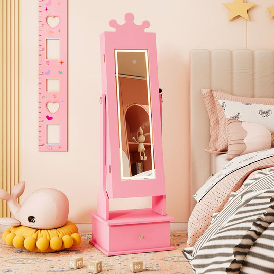 Kids Jewelry Armoire, With 3-Color Lighted Full Length Mirror, Pink Kids Vanities Pink at Gallery Canada