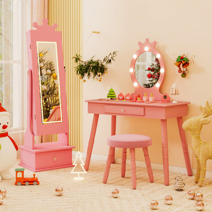 Kids Jewelry Armoire, With 3-Color Lighted Full Length Mirror, Pink Kids Vanities at Gallery Canada