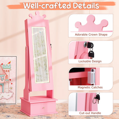 Kids Jewelry Armoire, With 3-Color Lighted Full Length Mirror, Pink Kids Vanities at Gallery Canada