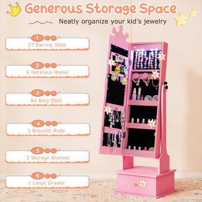 Kids Jewelry Armoire, With 3-Color Lighted Full Length Mirror, Pink Kids Vanities at Gallery Canada