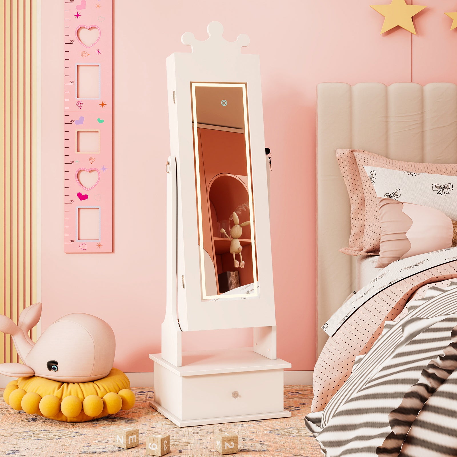 Kids Jewelry Armoire, 3-Color Lighted Mirror, Inside Led Lights, White Kids Vanities at Gallery Canada