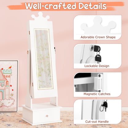 Kids Jewelry Armoire, 3-Color Lighted Mirror, Inside Led Lights, White Kids Vanities at Gallery Canada