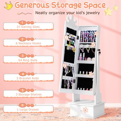 Kids Jewelry Armoire, 3-Color Lighted Mirror, Inside Led Lights, White Kids Vanities at Gallery Canada
