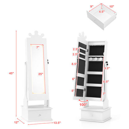 Kids Jewelry Armoire, 3-Color Lighted Mirror, Inside Led Lights, White Kids Vanities at Gallery Canada