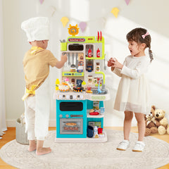 Kids Kitchen Playset Pretend Play Kitchen with Realistic Sounds and Lights, Blue