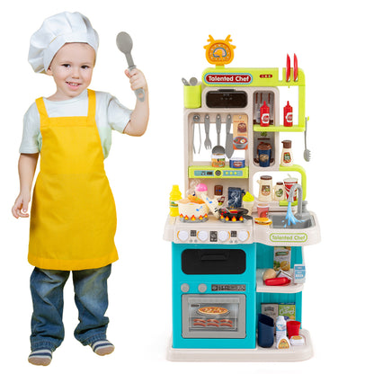 Kids Kitchen Playset Pretend Play Kitchen with Realistic Sounds and Lights, Blue