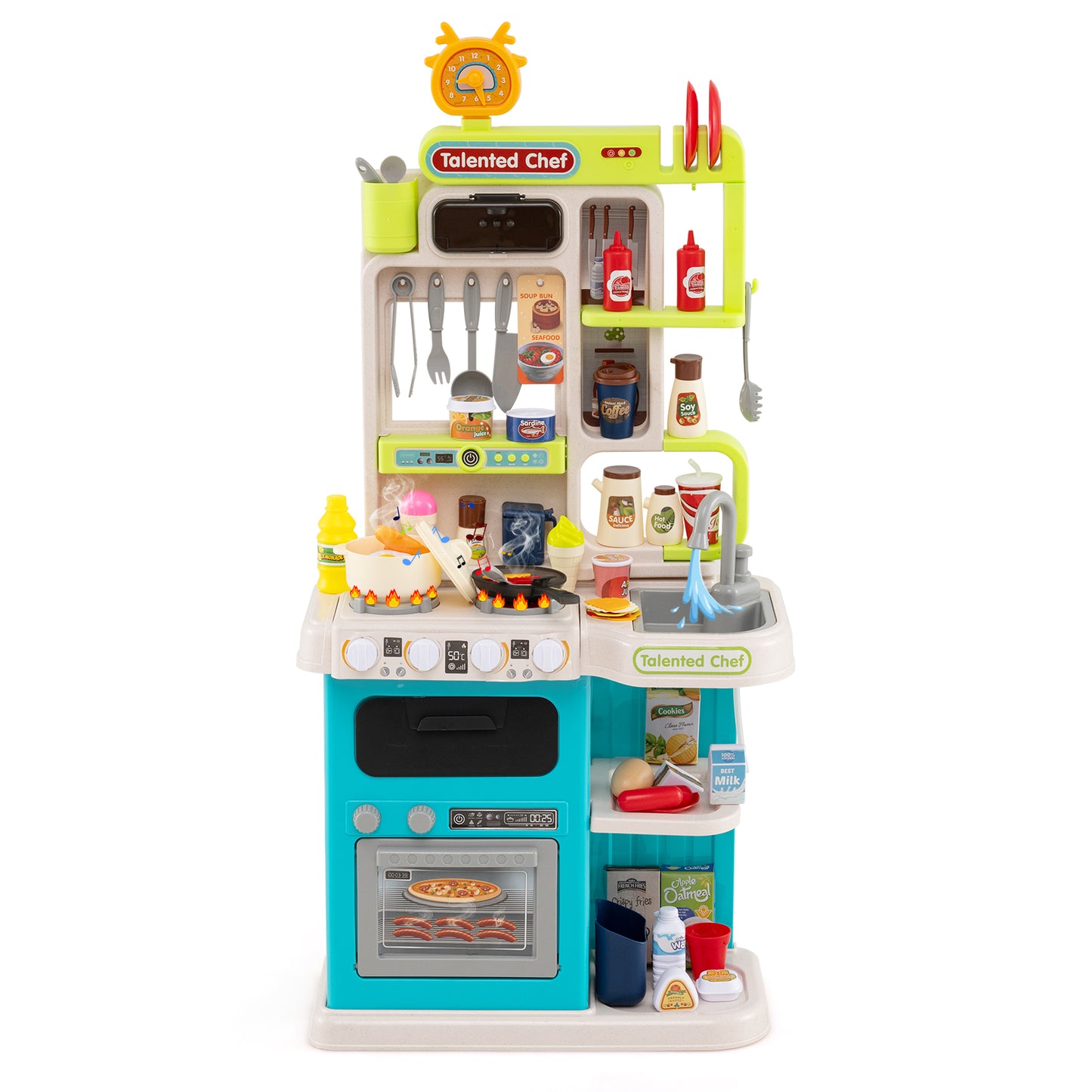 Kids Kitchen Playset Pretend Play Kitchen with Realistic Sounds and Lights, Blue