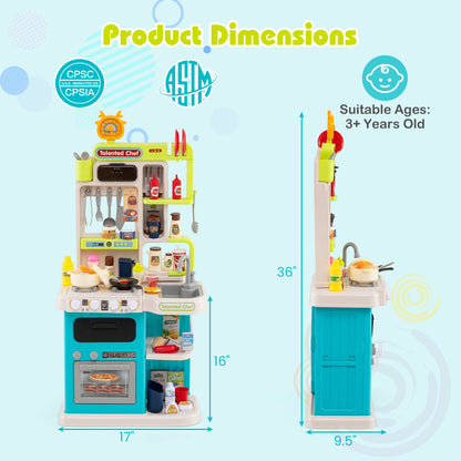 Kids Kitchen Playset Pretend Play Kitchen with Realistic Sounds and Lights, Blue