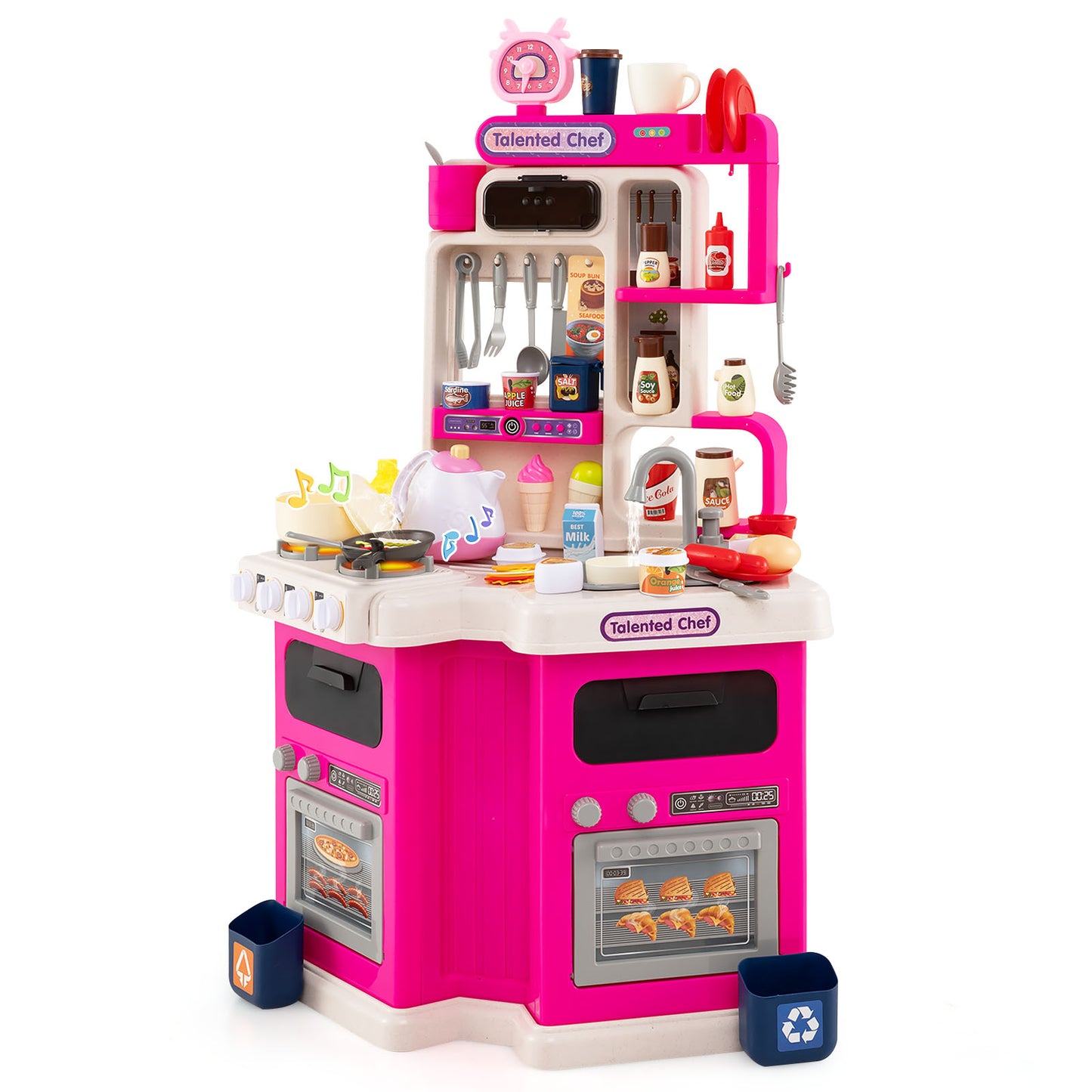 Kids Kitchen Playset Corner Play Kitchen with Realistic Sounds and Lights, Pink