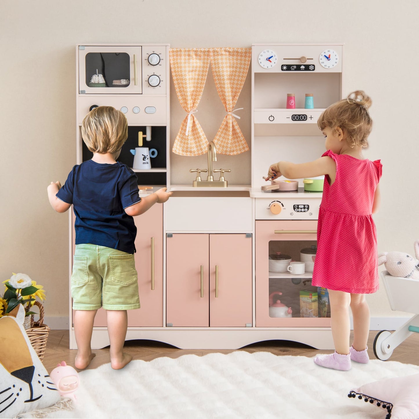 Kids Kitchen Playset, Microwave and Coffee Maker, Ages 3+, Pink Play Kitchen Sets at Gallery Canada
