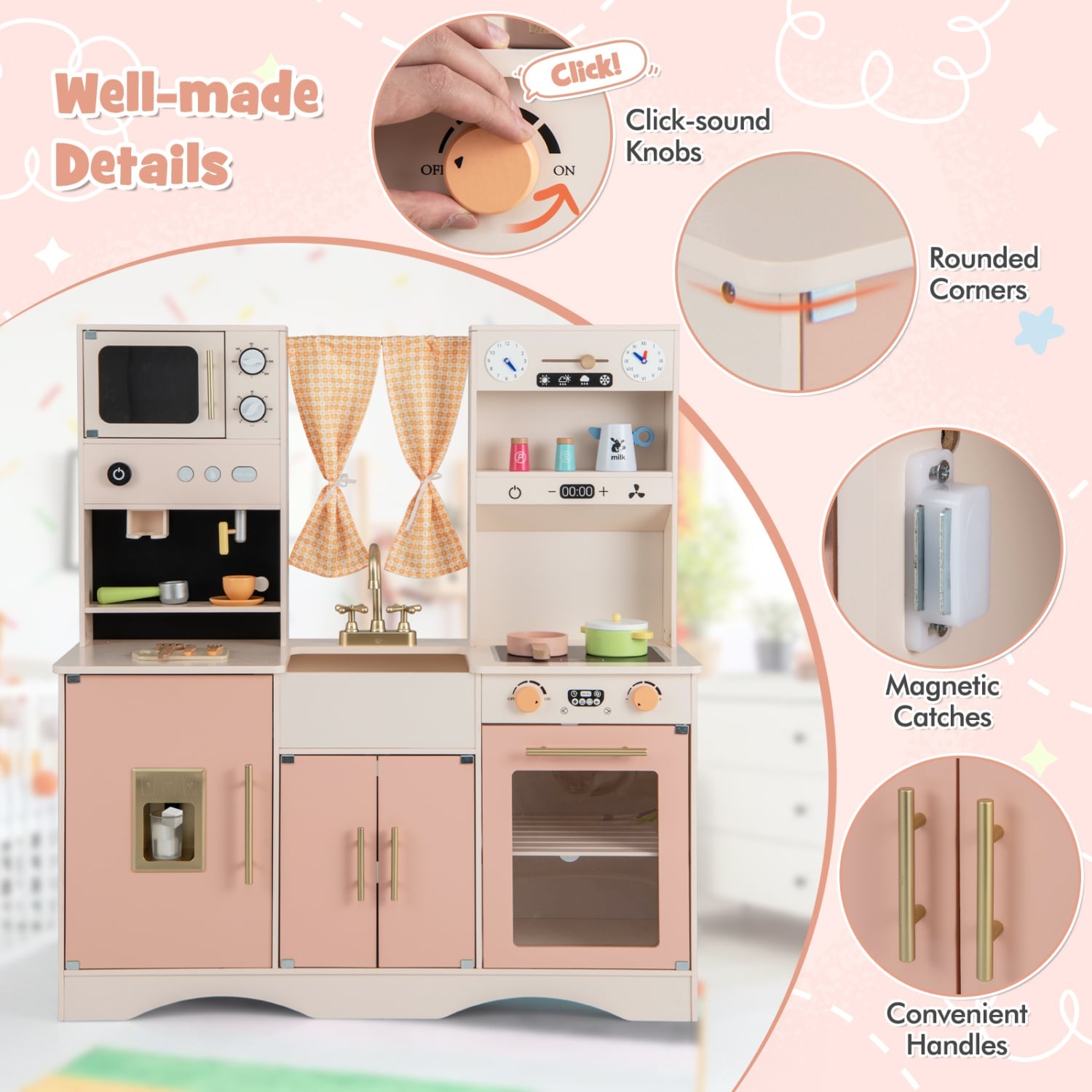 Kids Kitchen Playset, Microwave and Coffee Maker, Ages 3+, Pink Play Kitchen Sets at Gallery Canada