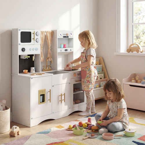 Kids Kitchen Playset, Microwave, Coffee Maker, Ages 3+, White