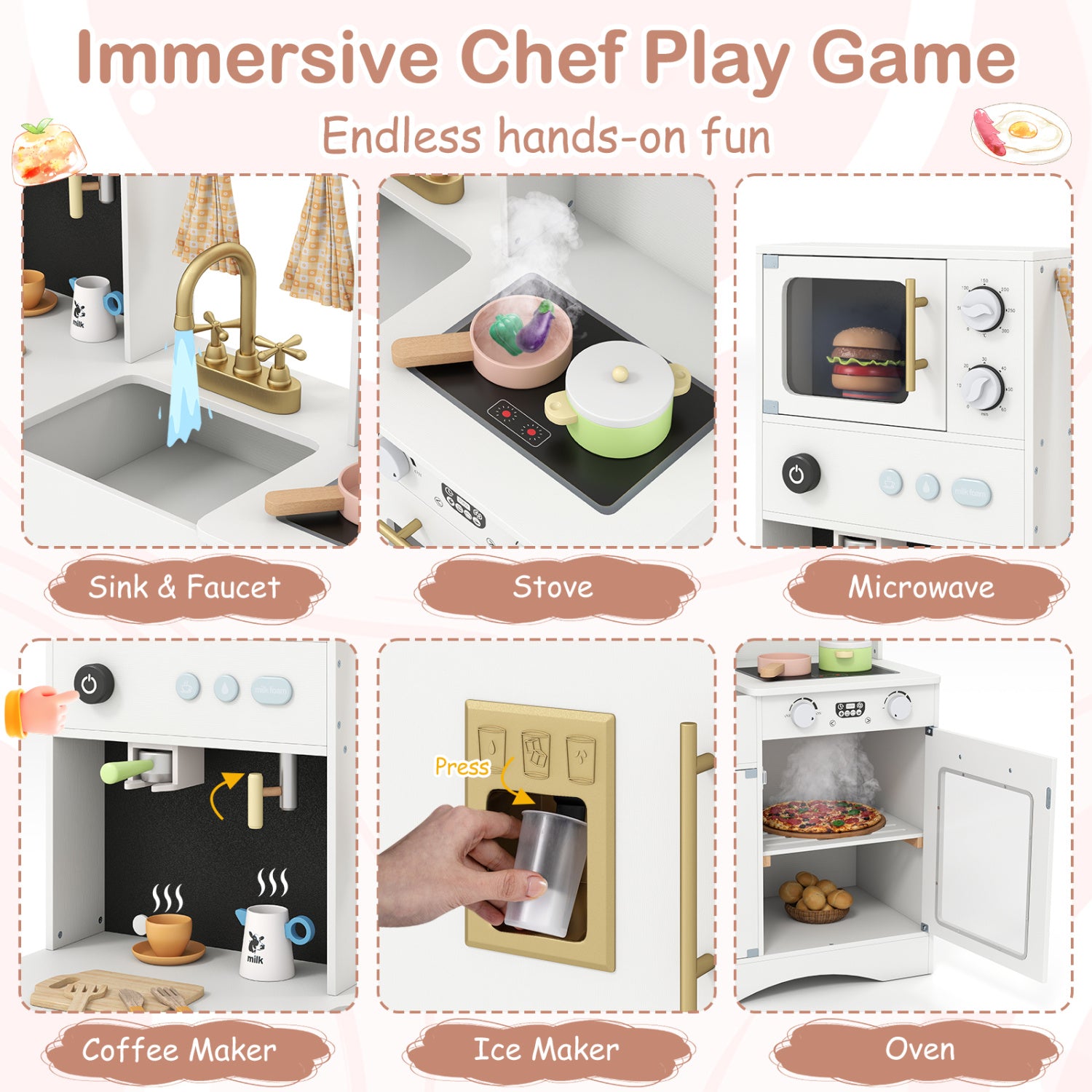 Kids Kitchen Playset, Microwave, Coffee Maker, Ages 3+, White Play Kitchen Sets at Gallery Canada