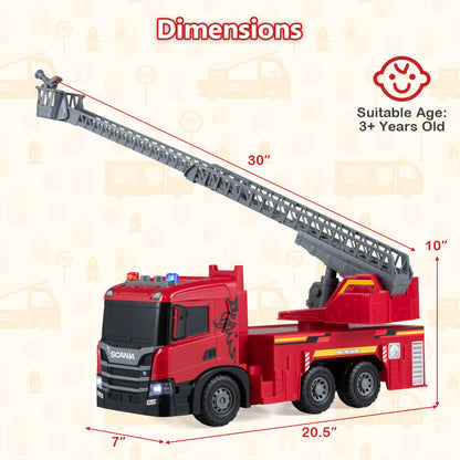 Camion de pompiers jouet grand modèle pour enfants, échelle extensible, rouge