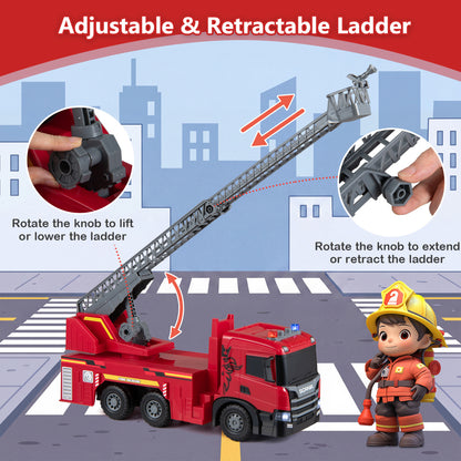Camion de pompiers jouet grand modèle pour enfants, échelle extensible, rouge