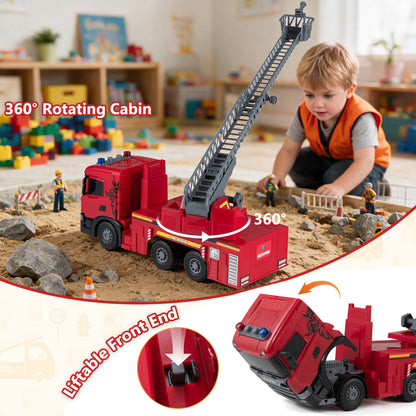 Camion de pompiers jouet grand modèle pour enfants, échelle extensible, rouge