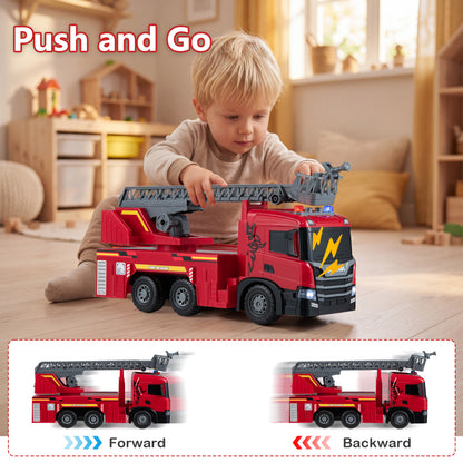 Camion de pompiers jouet grand modèle pour enfants, échelle extensible, rouge