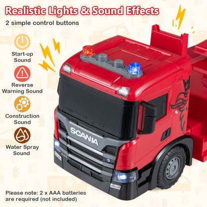 Camion de pompiers jouet grand modèle pour enfants, échelle extensible, rouge