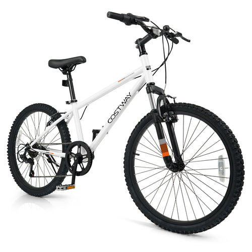 Kids Mountain Bike, 24 Inch, For Boys Girls Aged 8+, White